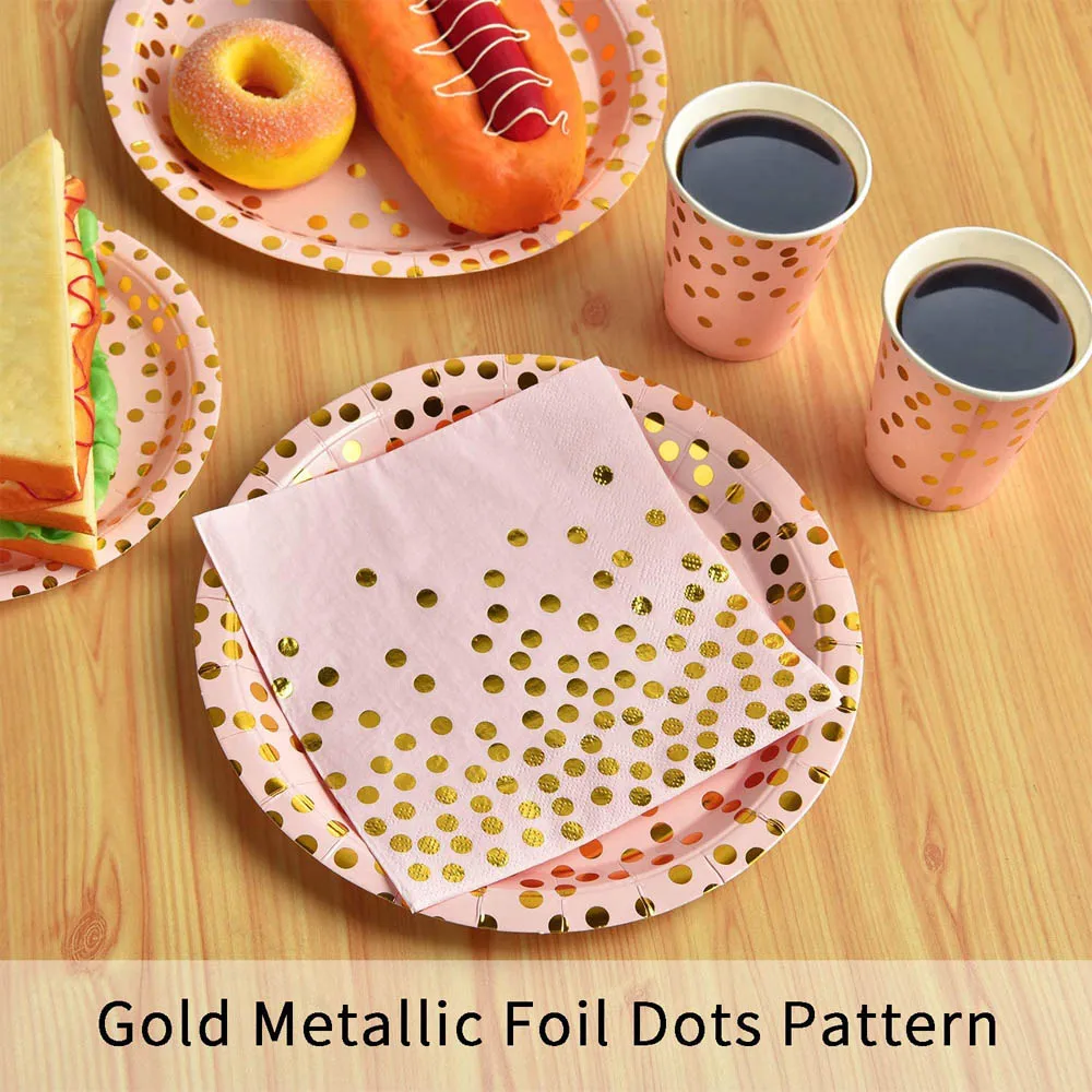 

175Pcs Disposable Golden Dots Tableware Set Paper Cup Plate Straw Wedding Birthday Party Supplies Table Decoration