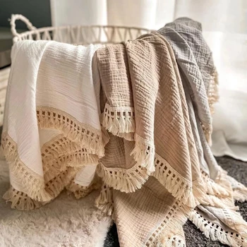 New Cotton Newborn mussola Swaddle Baby Fashion Soft Fringe Swaddle Wrap coperta Cute Infant Sleeping Quilt Bed Cover