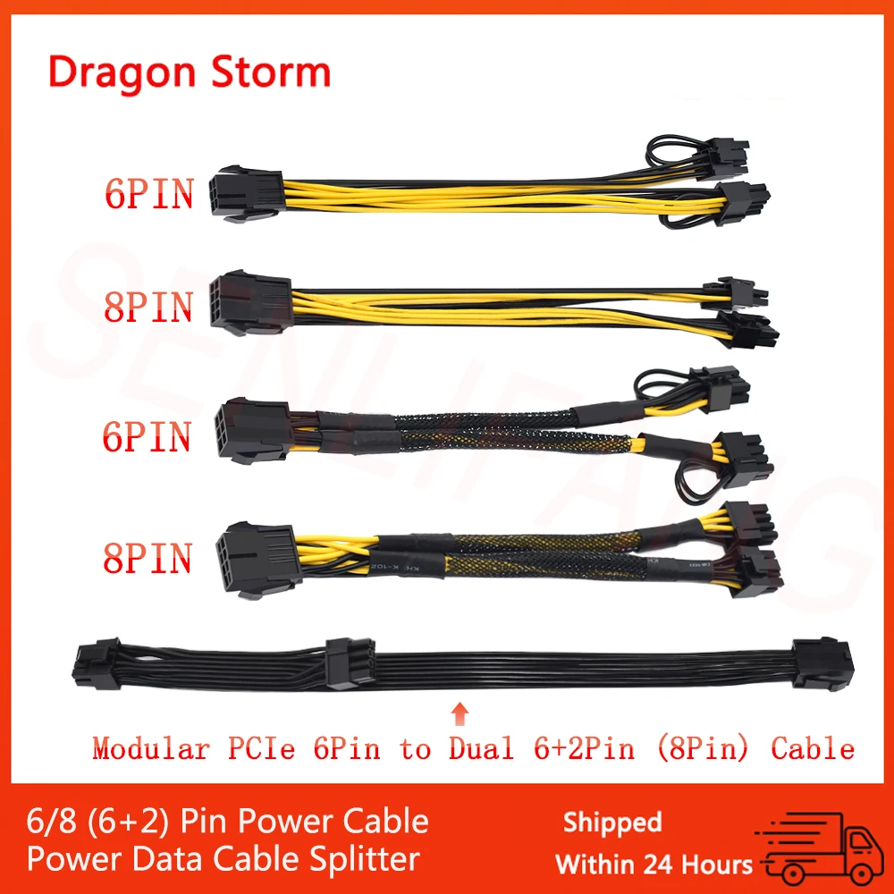 Original 10 Pcs 6pin 8pin Pci Express para Dual Pcie Mais Pin Cabo de Alimentação Placa Gráfica Pci-e Gpu Divisor de Dados 22cm