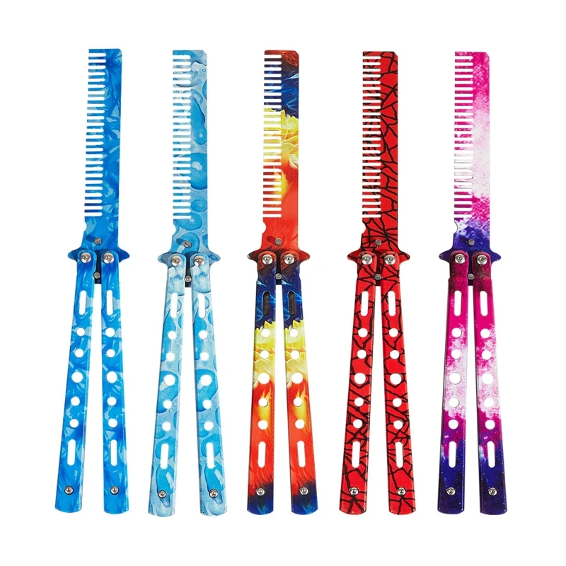 1pc Foldable Comb Stainless Steel Practice Training Butterfly Knife Combs Beard Drop Shipping free shipping 10pcs lot pet flea comb clean combs for dogs and cats stainless steel delousing comb teeth