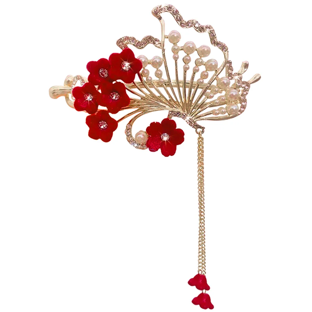 

Vintage Camellia Clip Women's Hair Holder Headgear Imitation Pearls Floral Accessories