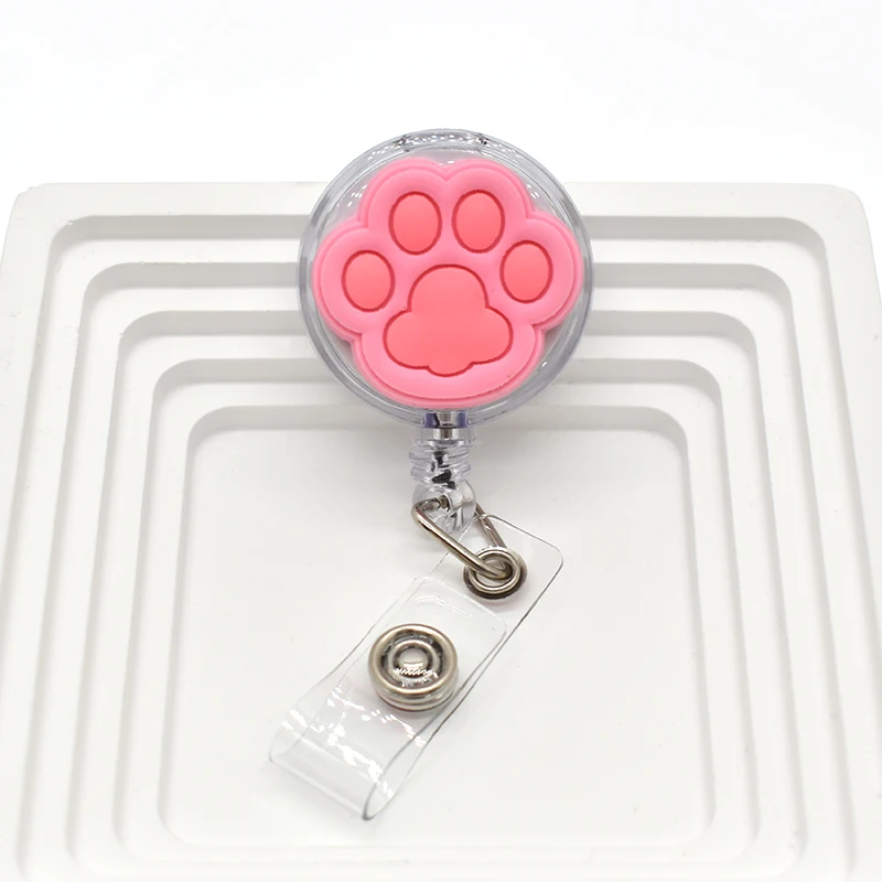 Badge Reels 1PCS retractable badge reel badge holder retractable id tag retractable id lanyard for ID/IC Card Holder Kawaii Animal Cartoon Cat Paw Work Card Nurse Doctor Office Accessories