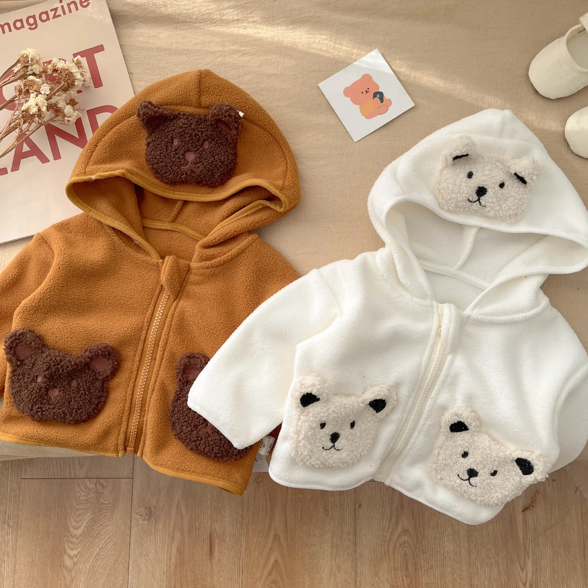 

2023 Ins Autumn Winter Baby Boys Coat Plus Velvet Hooded Cartoon Loose Infant Boys Jacket Thickened Warm Toddler Boys Coat