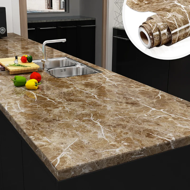 Marble Kitchen Waterproof And Oil Proof Sticker Cabinet Renovation Self-adhesive Vinyl Wallpaper Stove Top Wallpaper