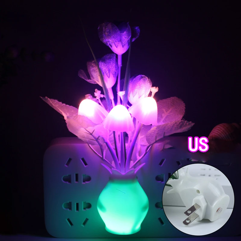 LED Night Light Lovely Rose Colorful Lilac Mushroom Lamp for Home Art Decor