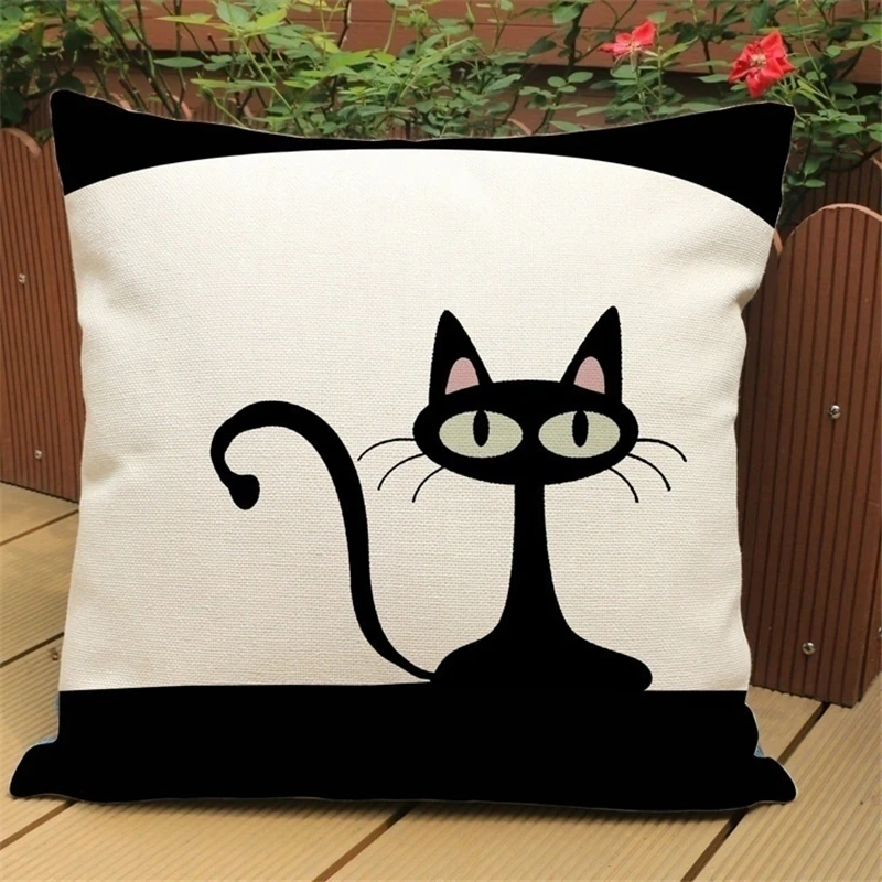 

Linen Cute Black Cat Throw Pillows Cover Case Animal Halloween Cushion Cover Throw Pillows for Sofa Nordic Kids Room Home Decor
