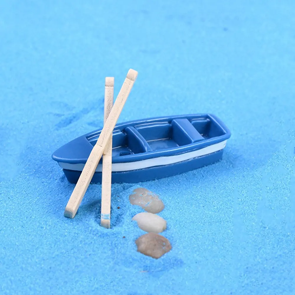 1Set Boat and Paddles Figurines Miniatures Resin Crafts Home Landscape Decor New 