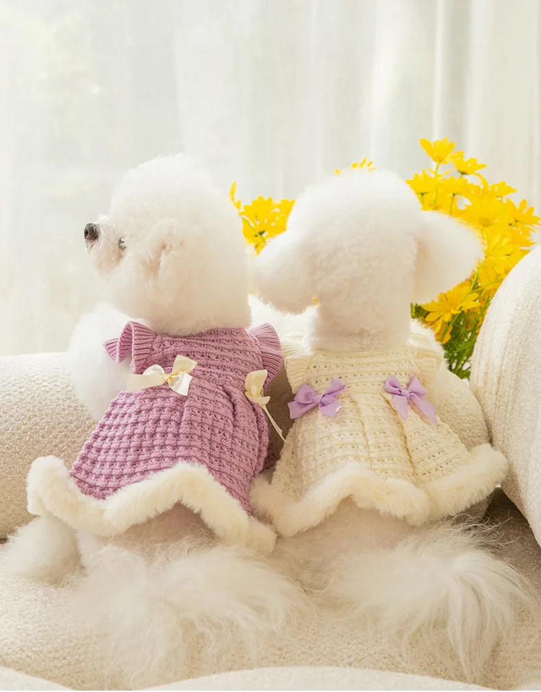 Dog Sweet Wool Dress - Purple And White Color