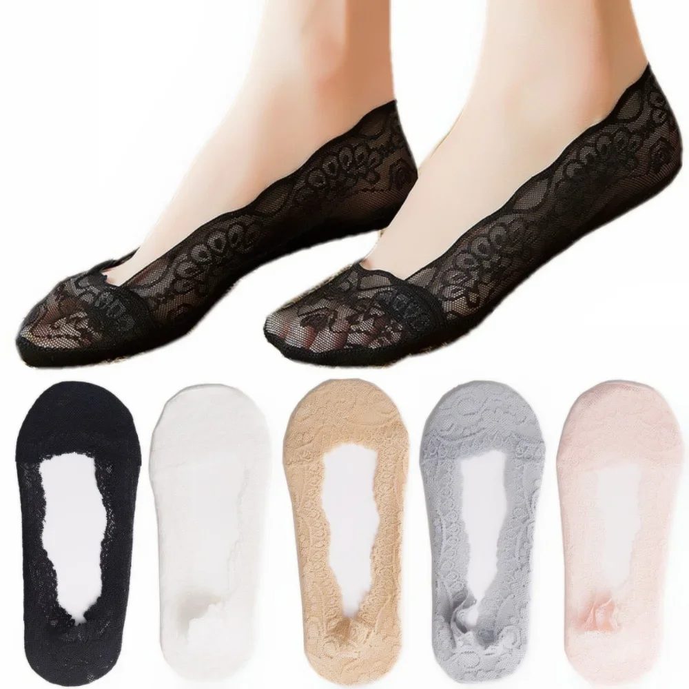 

Носки-тапочки женские сетчатые, тонкие Нескользящие, до щиколотки, из силикона, летние, 5 пар