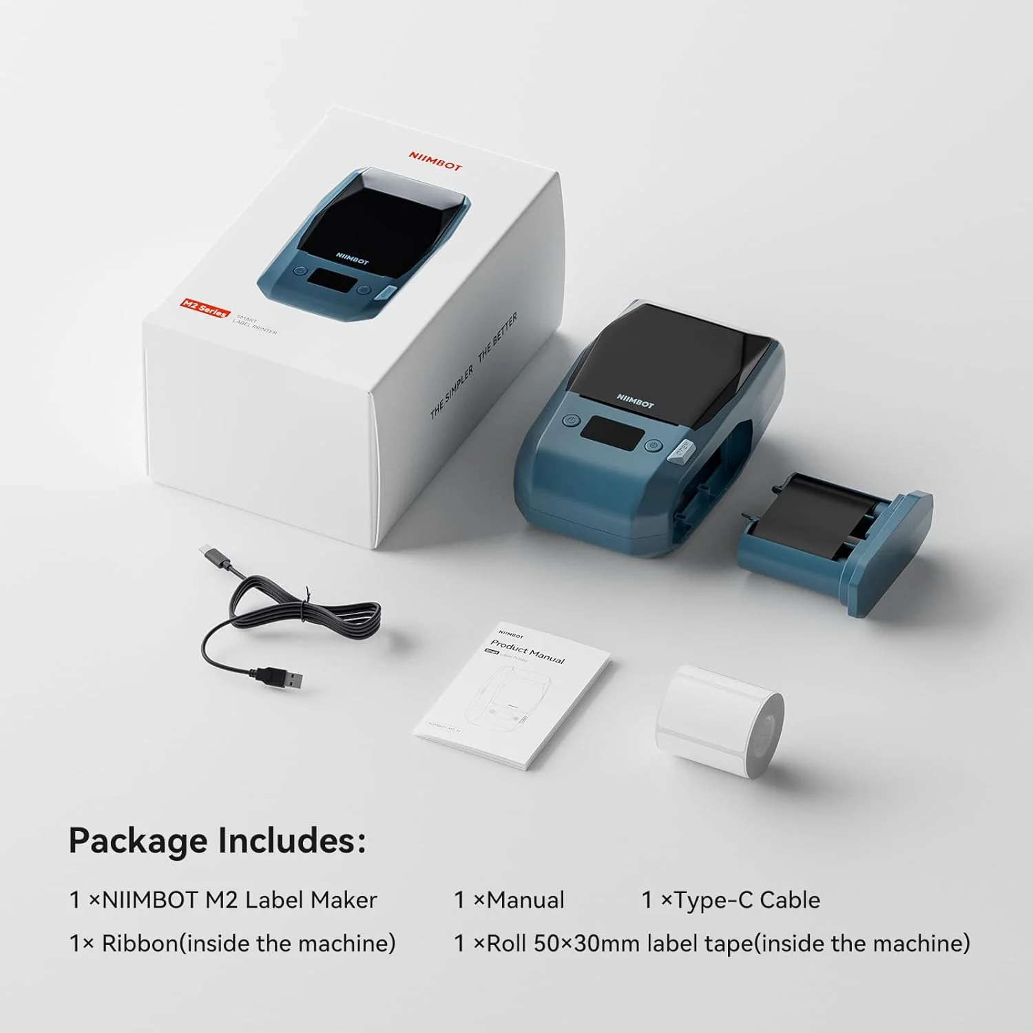 300DPI Niimbot M2 Portable Thermal Transfer Label Printer & Ribbon Sticker Label Maker for Office Clothes Power Cable Long Life