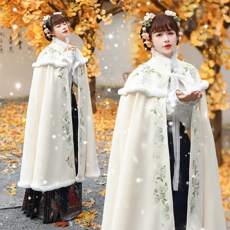 

Chinese Style Traditional hanfu Women 2023 Winter new Cloak Ancient warm thick embroidery Cape Vintage Long Princess Overcoat