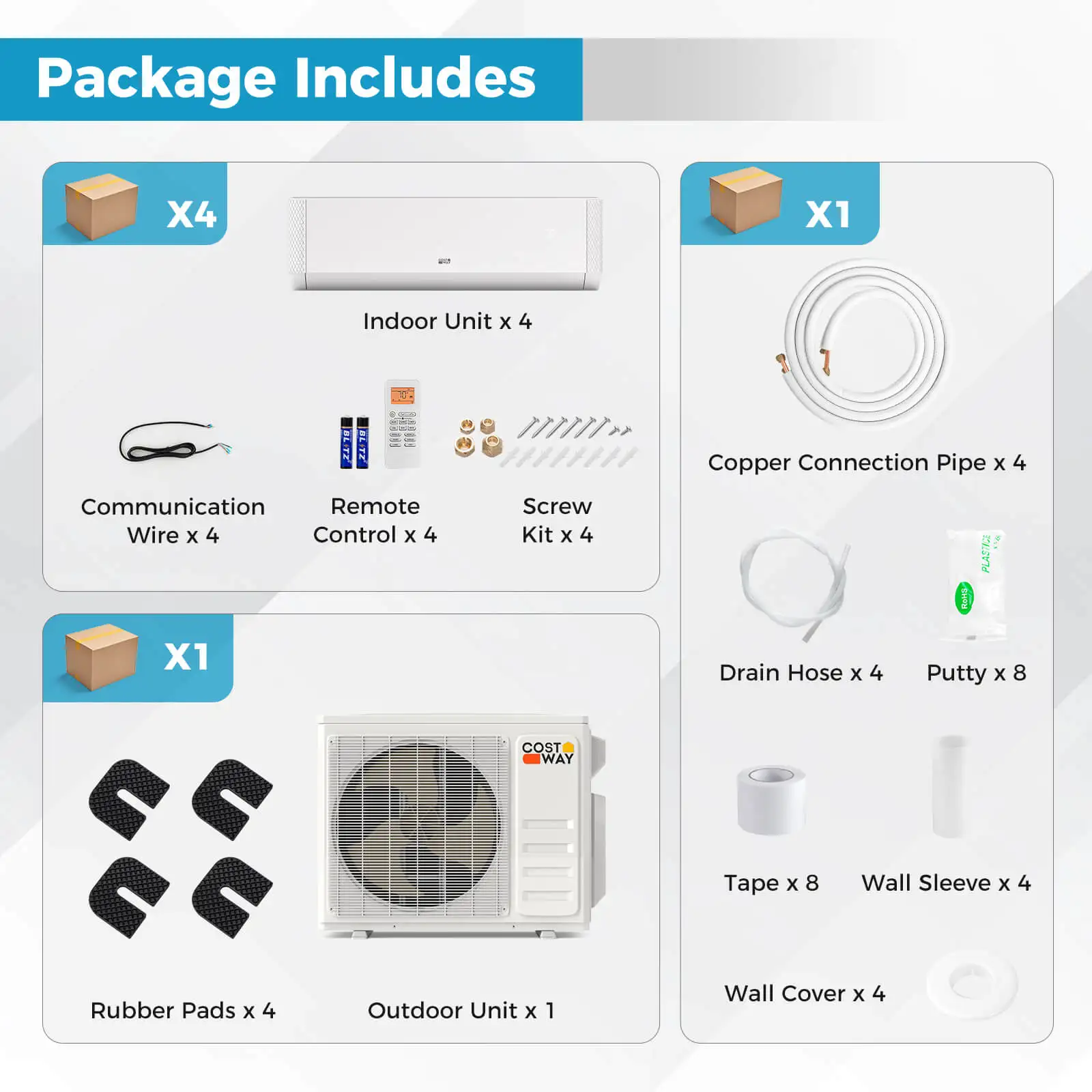 36K BTU 4 Zone 9K 12K BTU 21.5 SEER2 Mini Split Air Conditioner Work with Alexa 3
