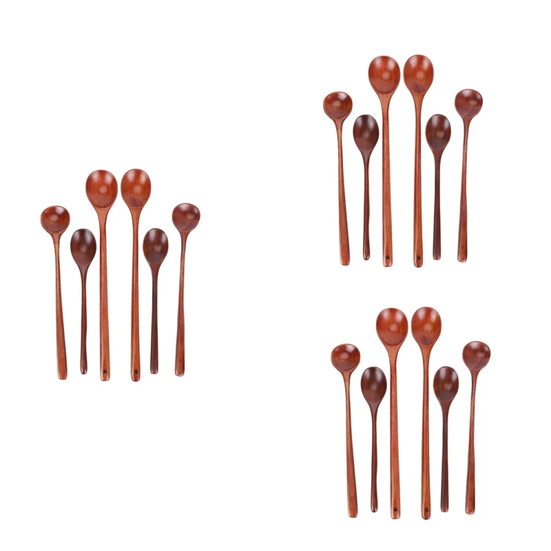 

Hot 18 Pieces Wooden Spoons Kitchen Serving Long Handle Soup Spoons Cooking Tasting Spoons For Eating Mixing Stirring