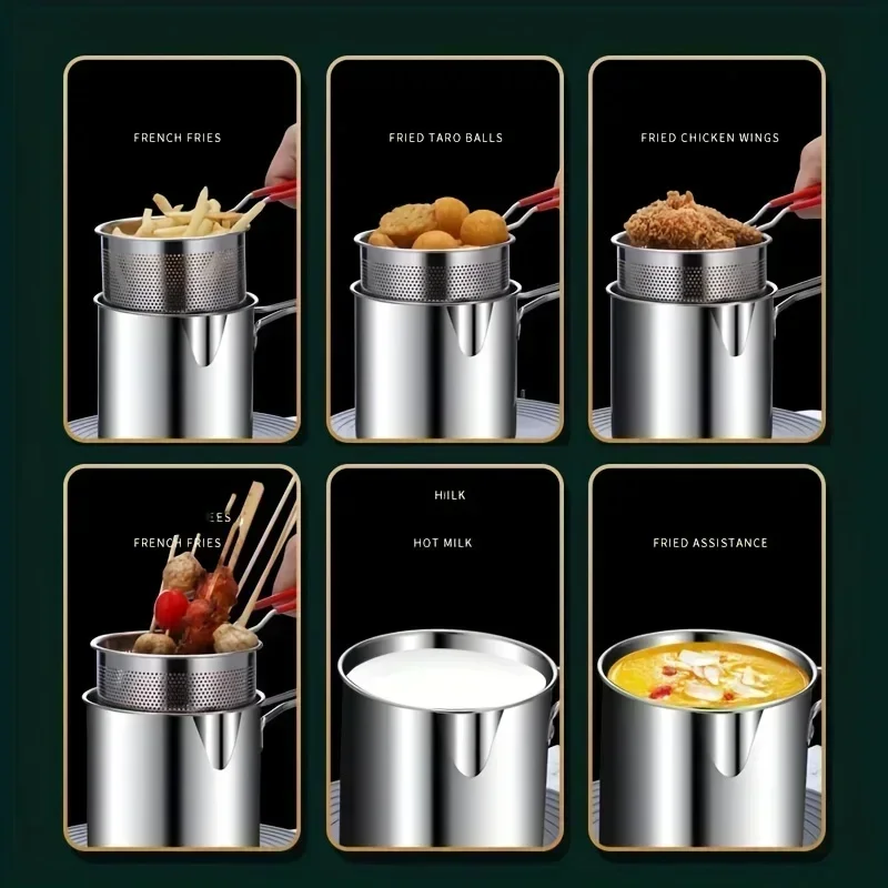 Stainless Steel Deep Fryer With Frying Basket Small Pot Multifunctional Kitchen Specific Frying Chicken And Other Cooking Tools