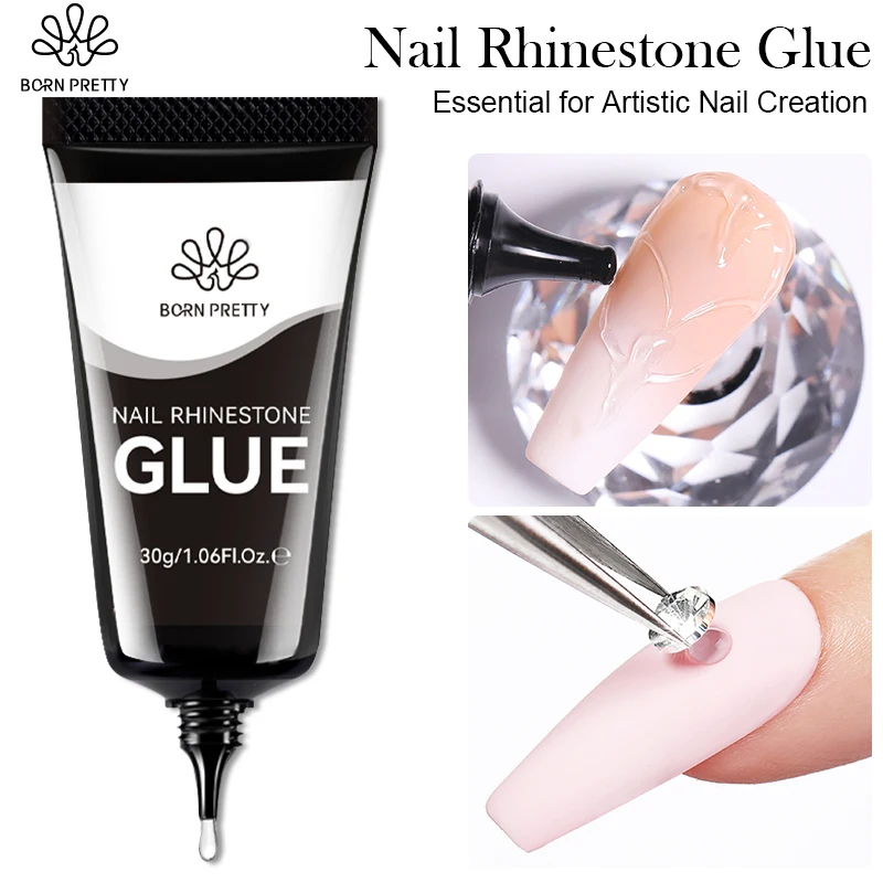 

BORN PRETTY Rhinestones Glue Nail Gel Poloish 30ml For Manicure Transparent Nail Art Sticky Gel Strong Jewelry Decorations