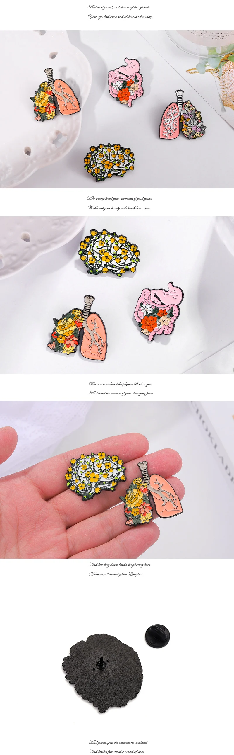 Florale Orgel Emaille Pins Benutzerdefinierte Gehirn Lunge Darm Magen Broschen Revers Abzeichen Cartoon Pflanze Schmuck Geschenk für Kinder Freunde – Detail 2