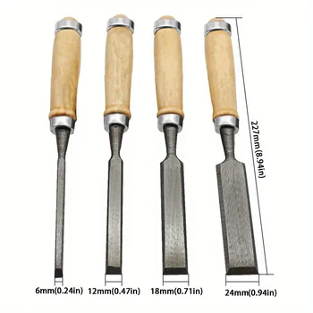 8/12/16/20mm 4 Pcs Wood Carving Chisels Set Professional for Woodworking with Ergonomic Wood Carving Tools DIY Auxiliary Tools 6