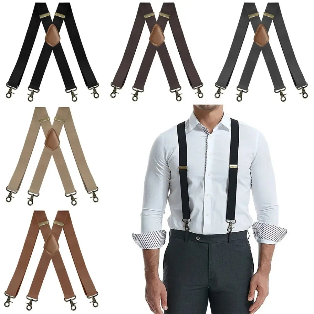 

3.5cm Wide Vintage Suspenders X-Black 4 Bronze Hook Clips Elastic Braces Adjustable Wedding Party Trouser Straps Belt