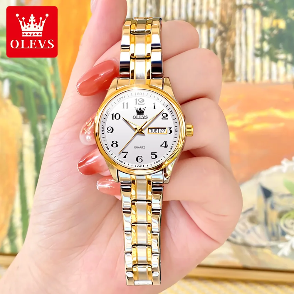 OLEVS Original Brand Women's Watch Luxury Quartz Watches for Ladies Waterproof Stainless Steel Woman Wristwatch Reloj Hombre