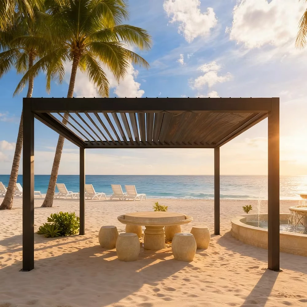 Pergola Motorizzata in Alluminio, Pronta per Pannelli Solari, Impermeabile, Antivento e Resistente alla Neve, Gazebo da Esterno per Piscina - immagine 4