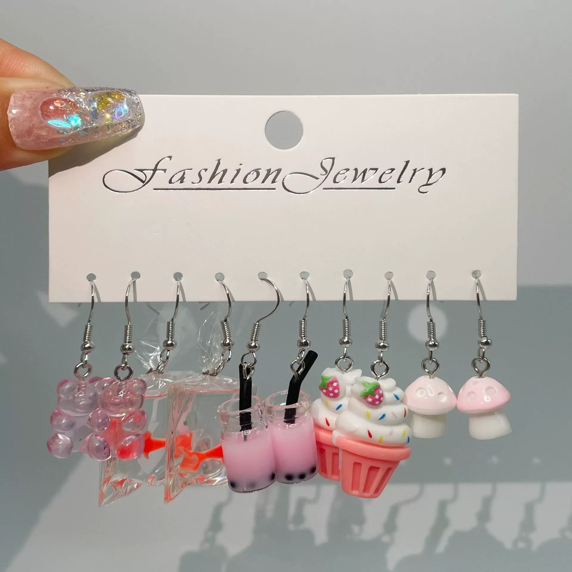 10Pcs Sweet Strawberry Fruit Drinks Drop Earring Set Cute Cartoon Food Ice Cream Donut Funny Resin Earrings Women Girls Jewelry
