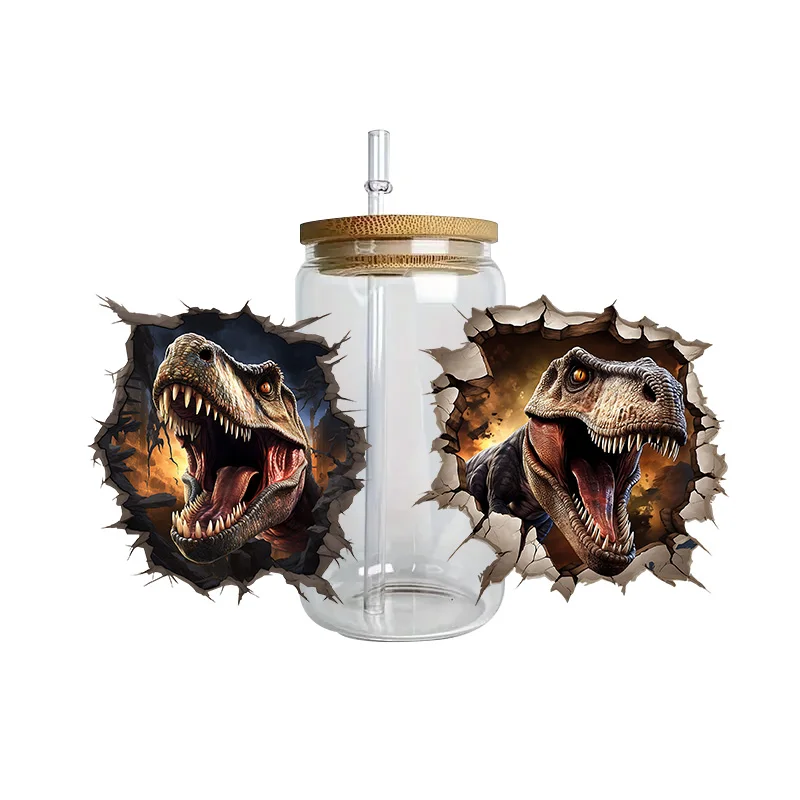 3d stickers cup wraps dinosaur series easy peel waterproof 3D transfers uvdtf crystal stickers for 16oz glasses