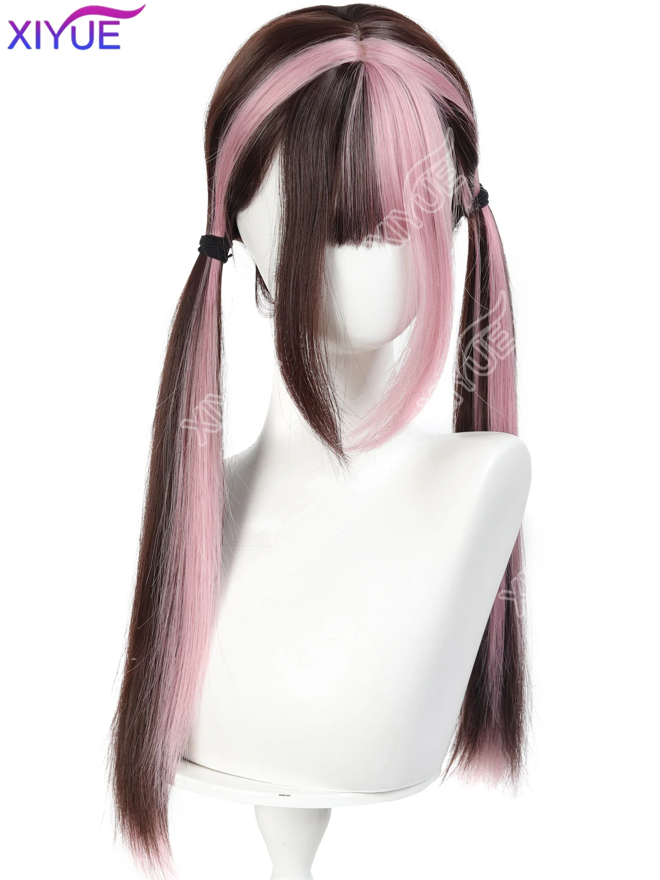 XY Highlight Pink Synthetic Lolita Double Ponytail Wig Straight Hair Wig with Bangs Suitable for Women Halloween Christmas Wear