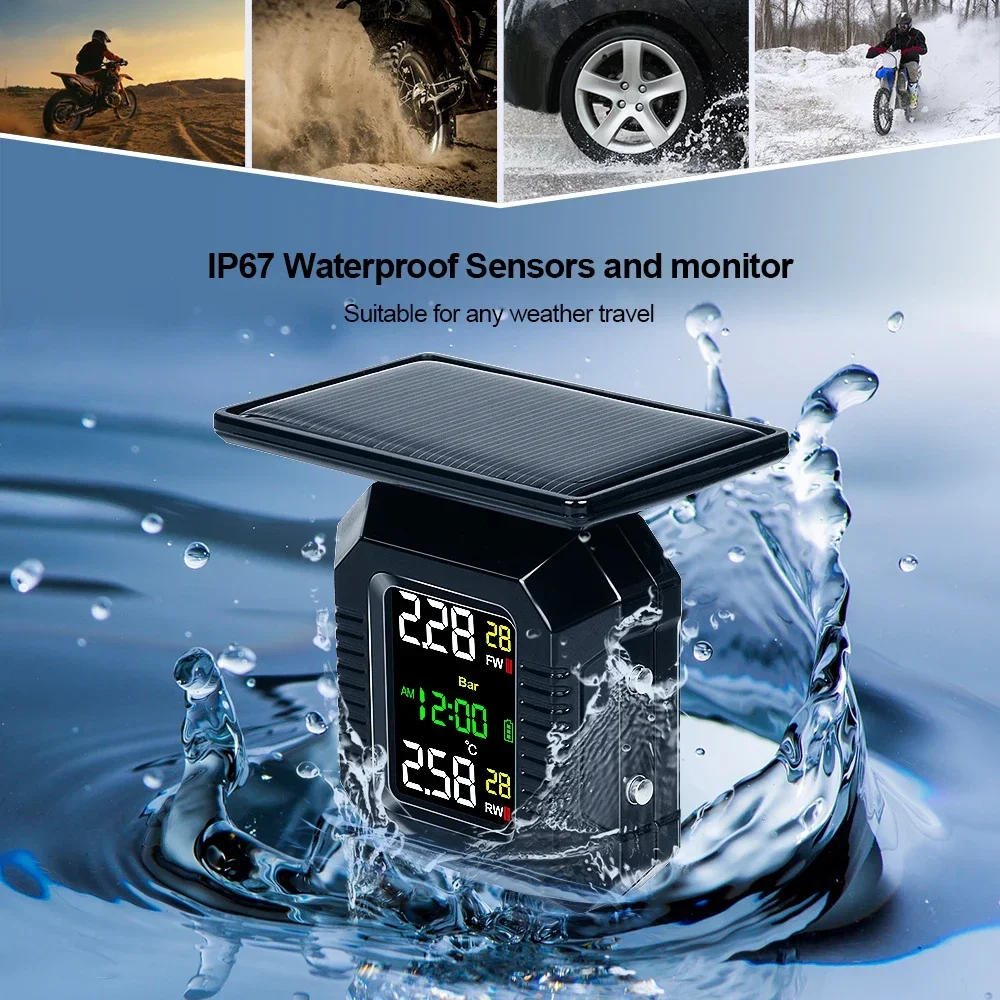 Solar TPMS Motorcycle Tire Pressure Sensors Motor TMPS Tire Pressure Monitoring System Tyre External Sensor For Moto Motorbike
