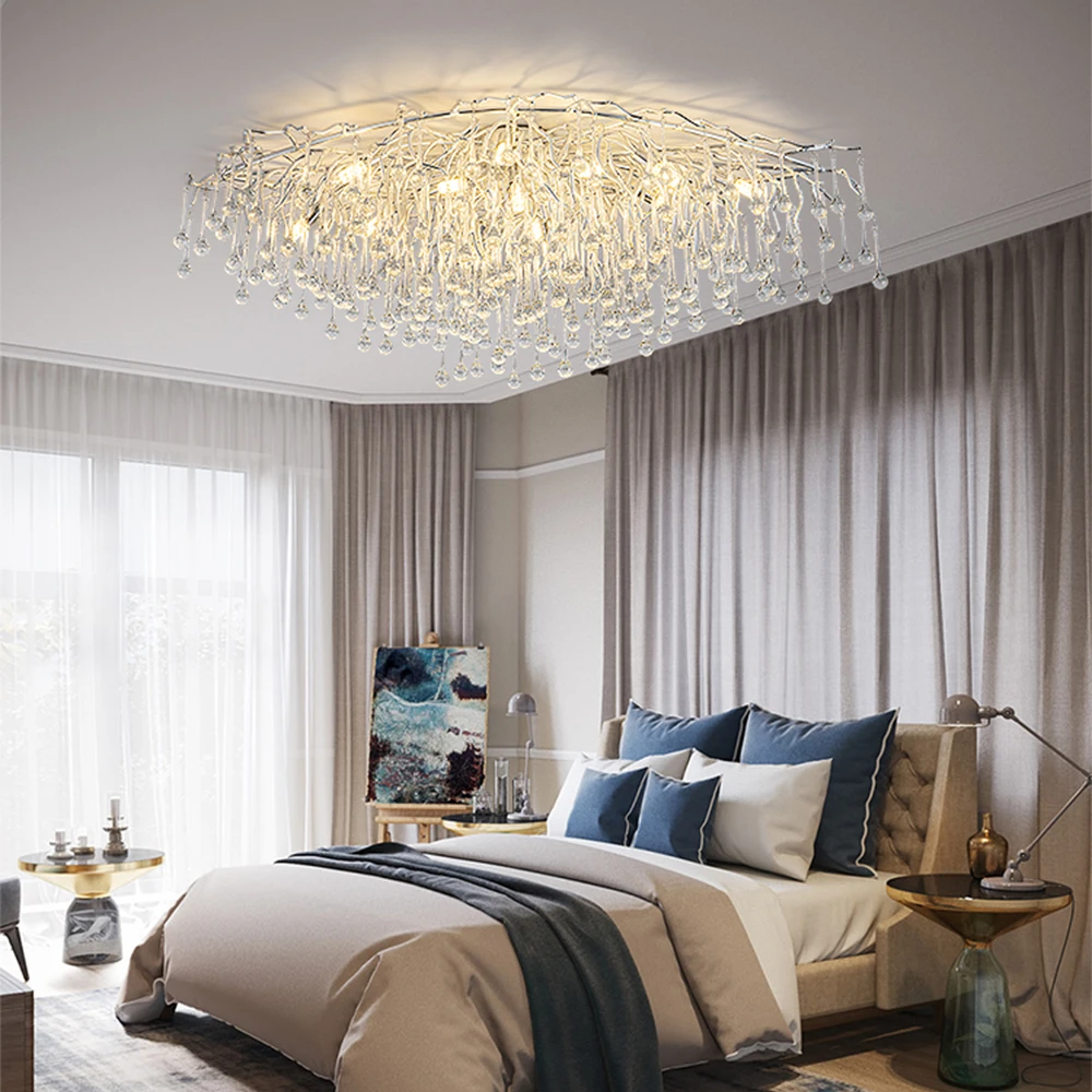 Luxury Crystal Teardrop Ceiling Chandelier Lights Gold For Living Room Dining Room Bedroom Kitchen Branch Ceiling Chandeliers