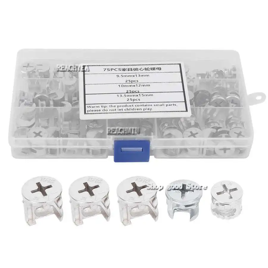 

75 шт. утолщенная кулачковая гайка из углеродистой стали, набор колёсных гаек 3 в 1, соединительные гайки для мебели, шкафа