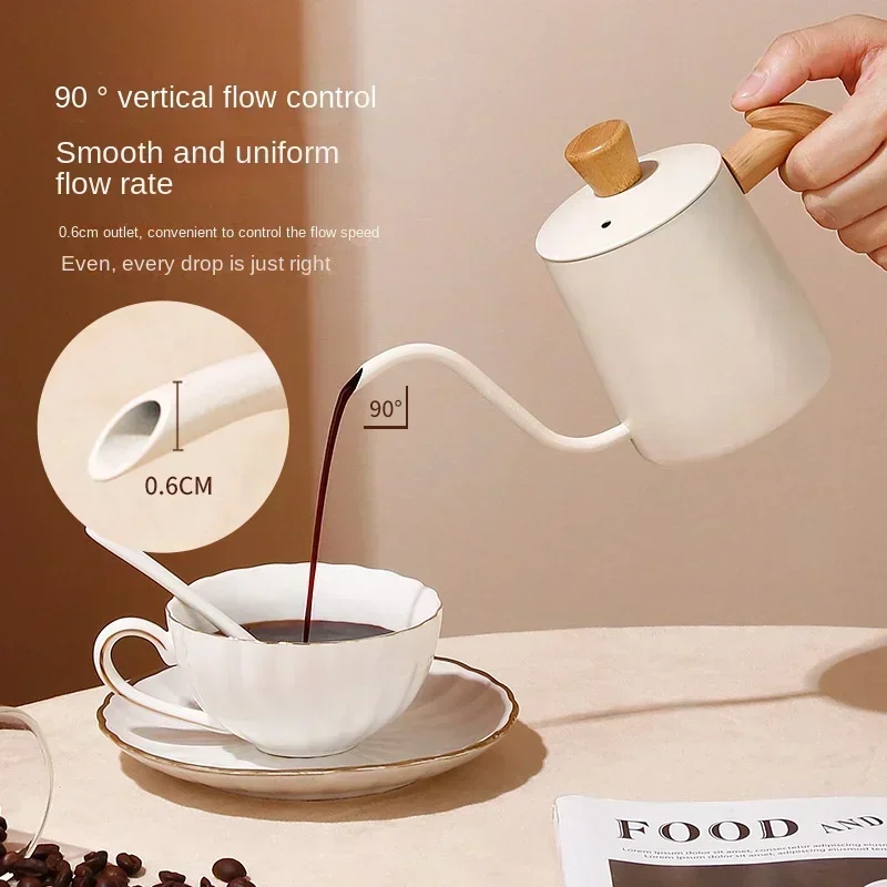 

304 Stainless Steel Coffee Pour Over Kettle Slim Mouth Long Hanging Wooden Handle Pot Coffeeware Drip Gooseneck Kettle Graduated