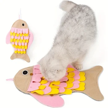 Baisher Suede Cat Snuffle Mat, Interactive Slow Feeder Fish Puzzle Toy, Durable Enrichment Mat for Cats, Machine Washable Fu 4