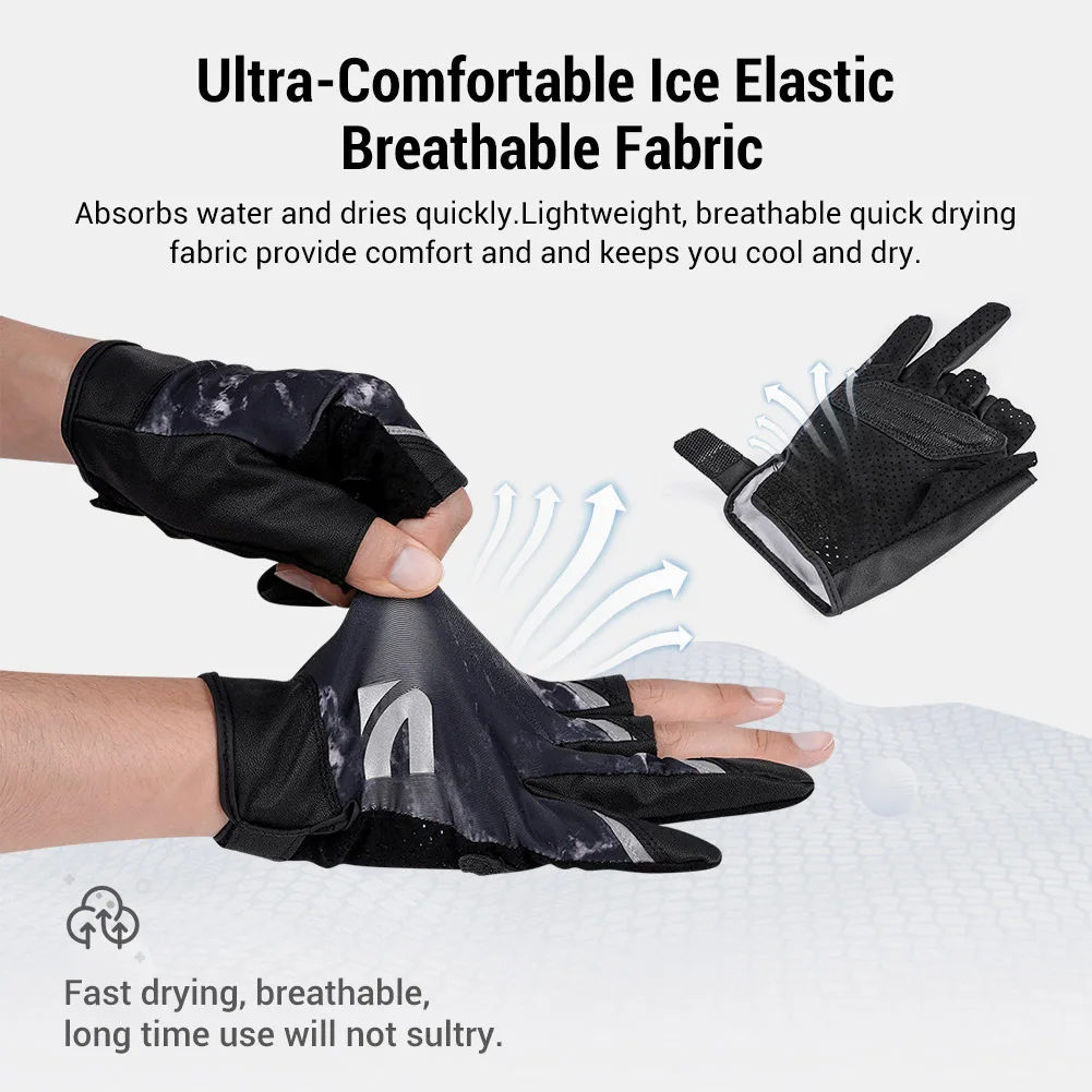 Cycling Gloves Fingerless Gloves Fishing Gloves Noeby 3 Half-Finger Fishing Gloves Anti-Slip Glove UPF50+ Breathable Antiskid for Hiking Biking Kayaking Fishing Tackle Gloves