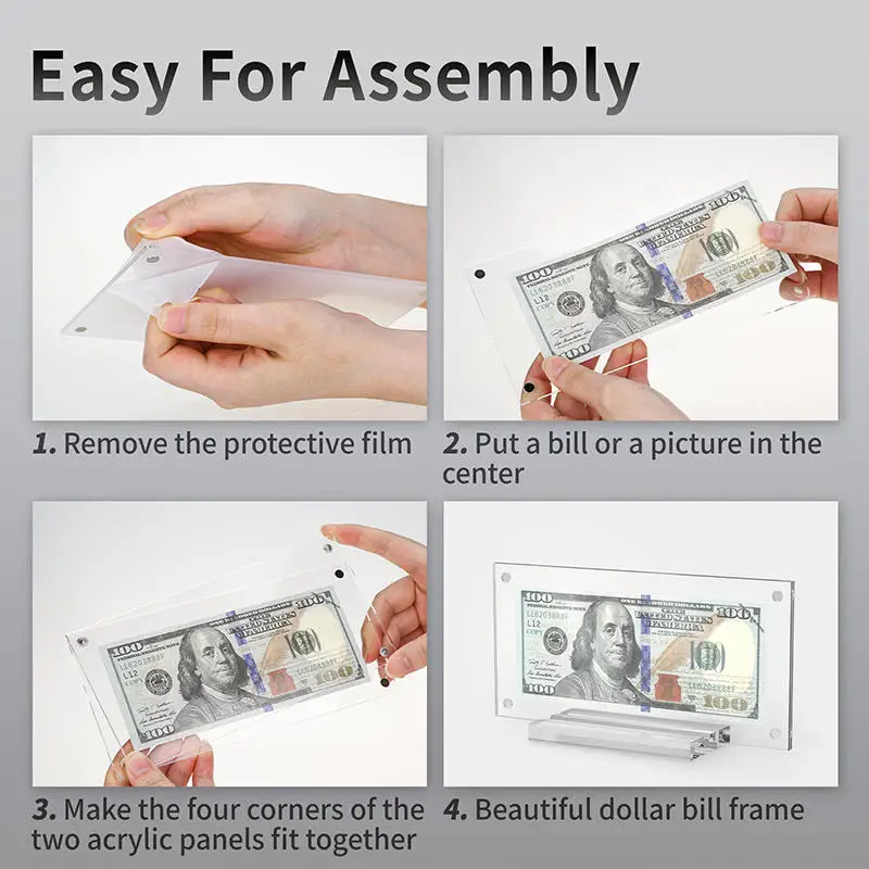 Acrylic Display Holder Photo Frame Transparent Acrylic Dollar Bill Display Frame Household Banknote Collection Stand Plexiglass Photo Frame With Base