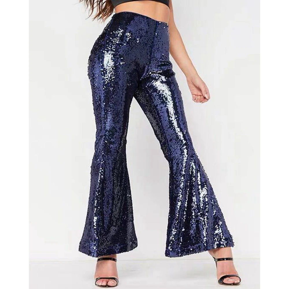 

Autumn Women Zipper Fly Pocket Design Sequins Flared Pants High Waist Casual Skinny Pants Outfits Streetwear Club Clothing