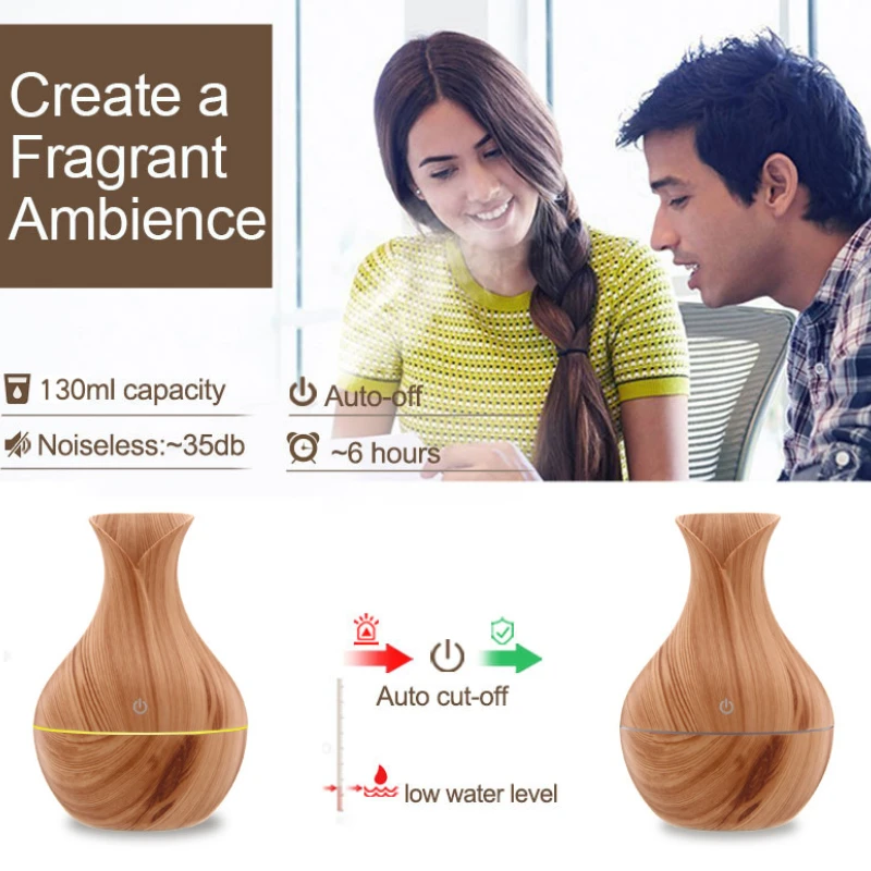 Household Wood Vase Aromatherapy Humidifier - Ultrasonic Mute Rechargeable Colorful Spray Diffuser - Image 3