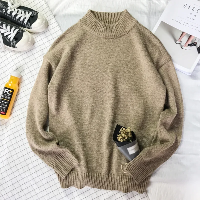 Khaki 900 solid color half turtleneck