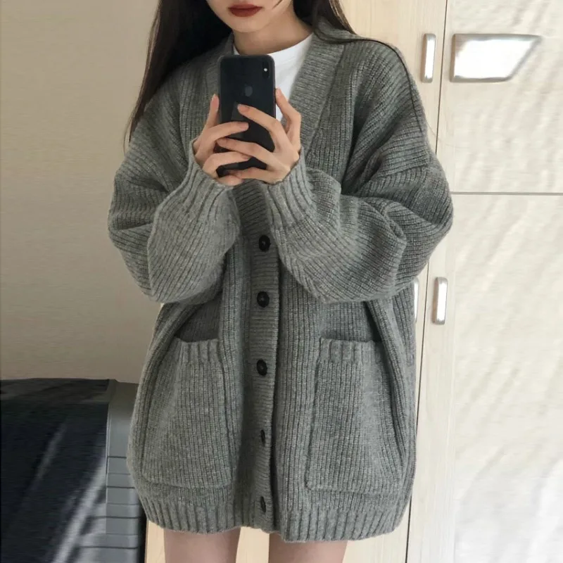 Women Cardigan Sweater Coats Female Long Sleeve V-neck