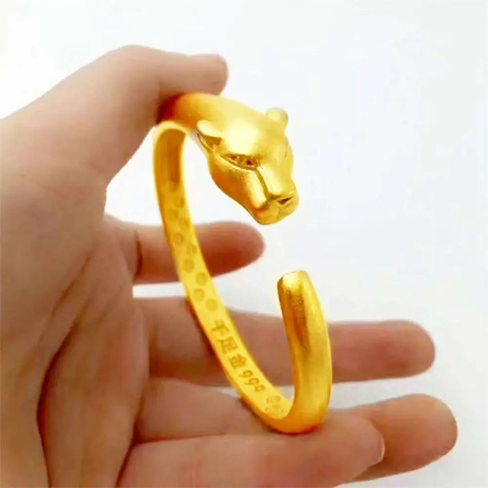 

Leopard Head Design Women Men Cuff Bangle Yellow Gold Color Fashion Jewelry Gift