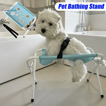 Supporto Pieghevole per Amaca da Bagno per Animali Domestici, Supporto per Toelettatura Cani e Gatti, Imbracatura per Taglio Unghie, Telo in Rete Traspirante per Asciugatura