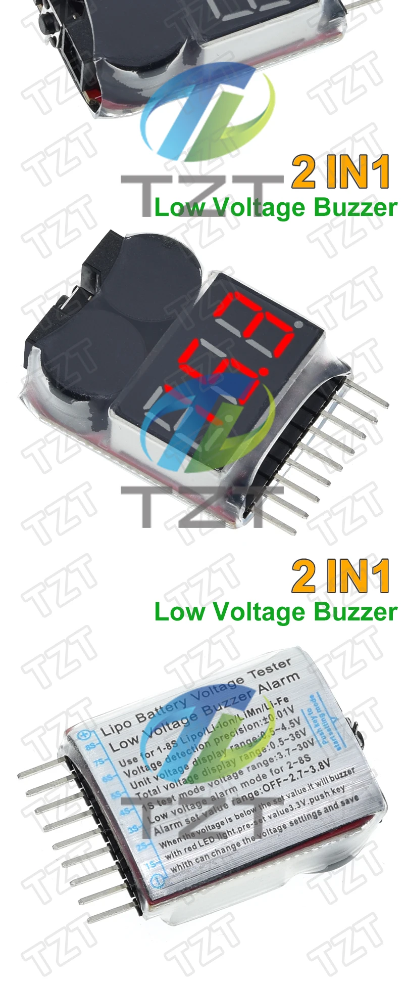 1/2/4 Stück GREATZT 1-8S Lipo/Li-Ion/Fe RC Hubschrauber Flugzeug Boot etc. Batteriespannungs-2-in-1-Tester mit Niederspannungs-Summer-Alarm – Detail 4