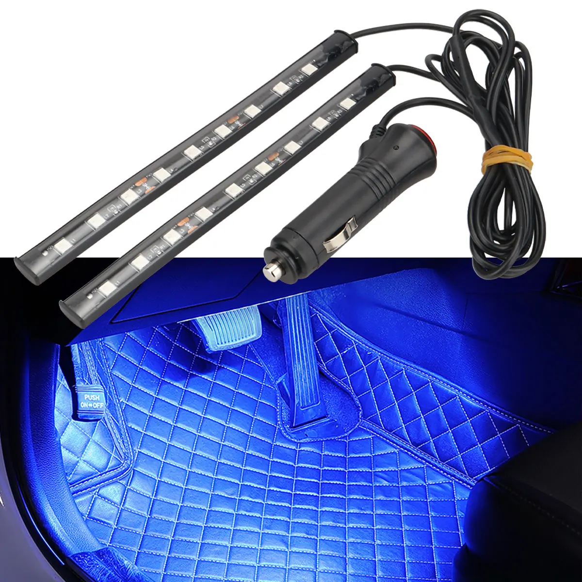 Car underfoot light decorative light 1in2 Romantic atmosphere light 5050SMD interior light Cigarette lighter universal blue 12V