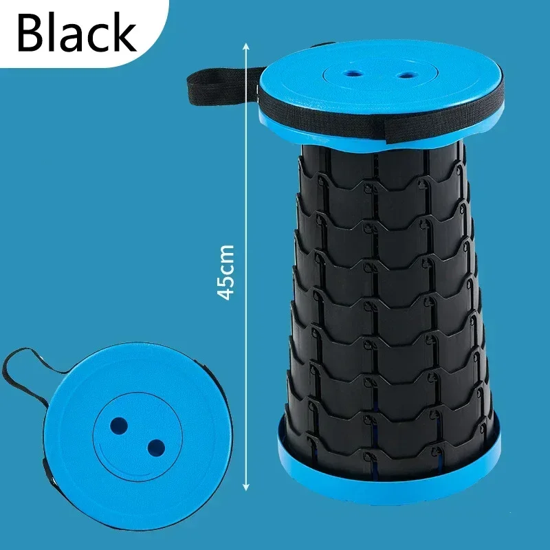 Portable plastic foldable telescopic chair, height adjustable. A practical stool, perfect for fishing, the beach, and camping.