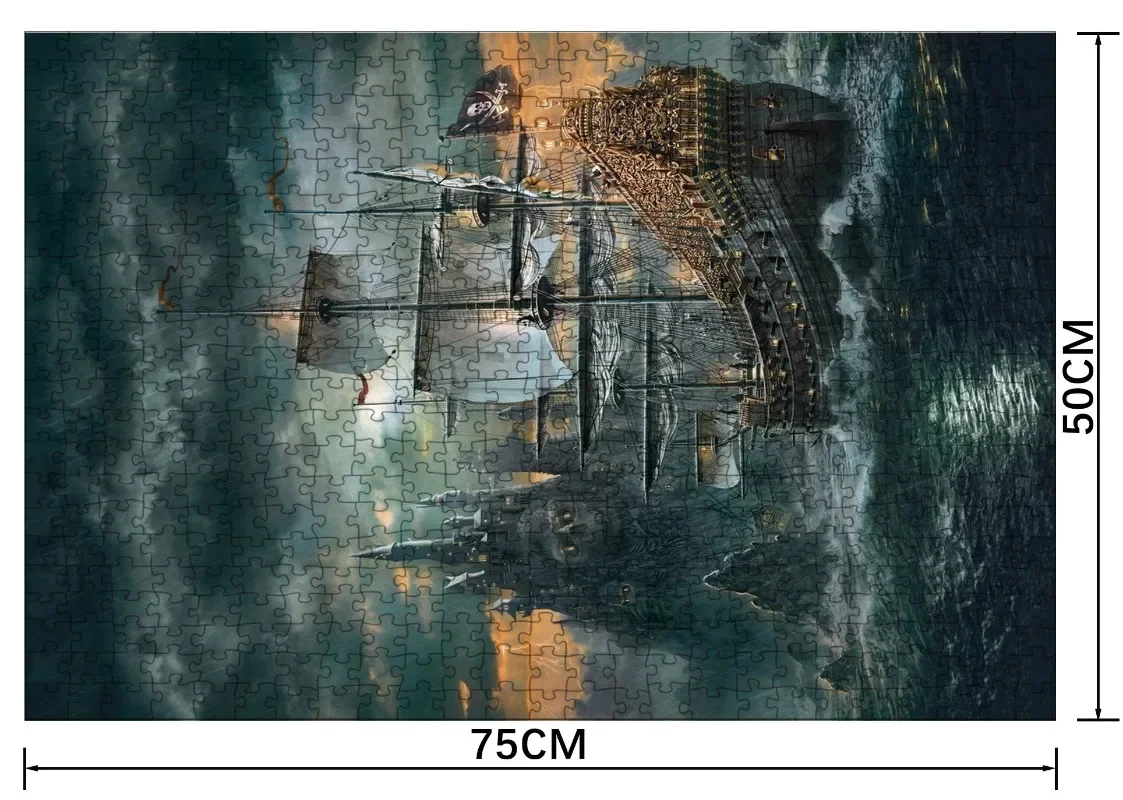 75*50cm Adult 1000pcs Paper Jigsaw Puzzle Pirate Ship Paintings Stress Reducing Difficulty Kids Educational Toys Christmas Gift 3