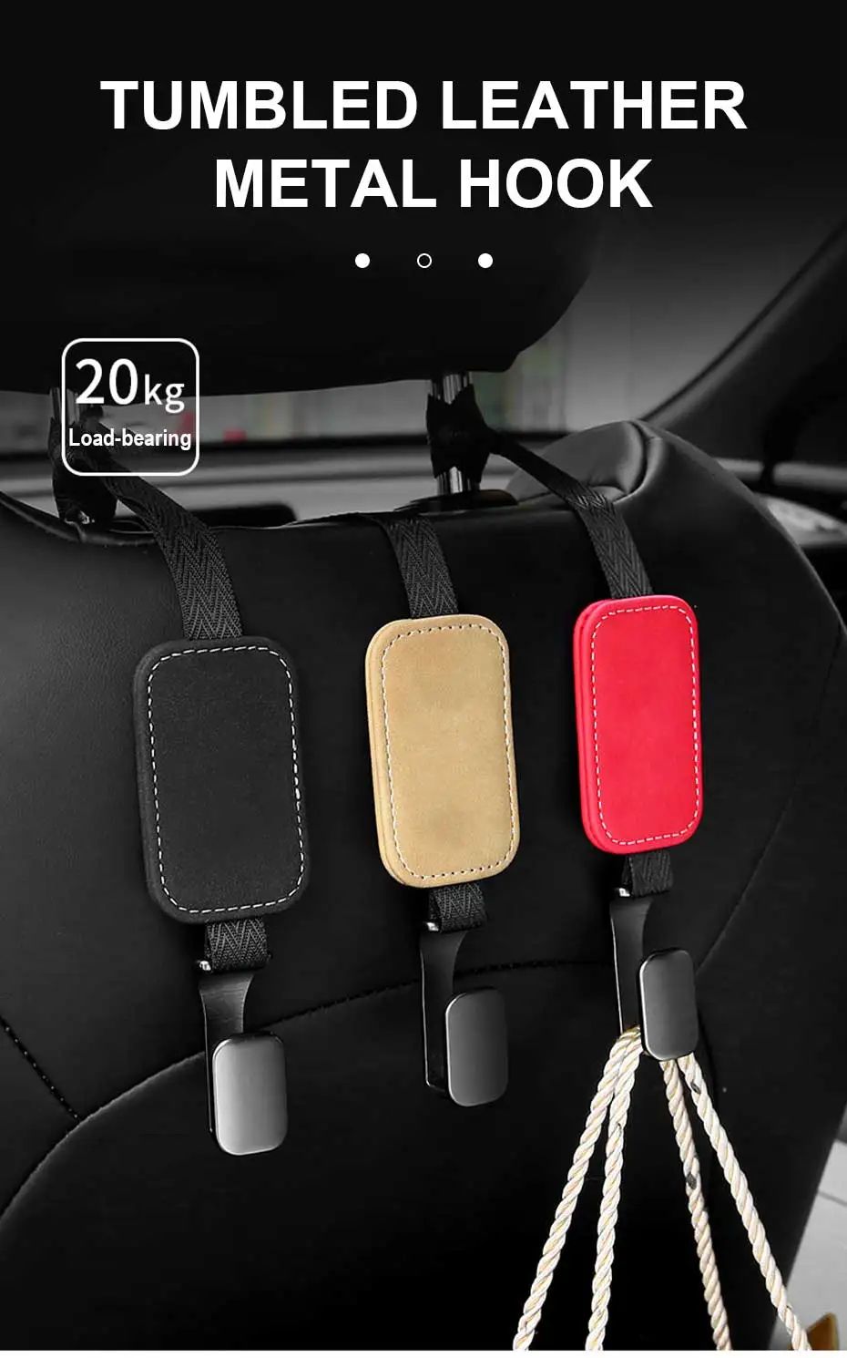 SEAMETAL Car Back Seat Headrest Hanger Luxury Leather Car Hooks