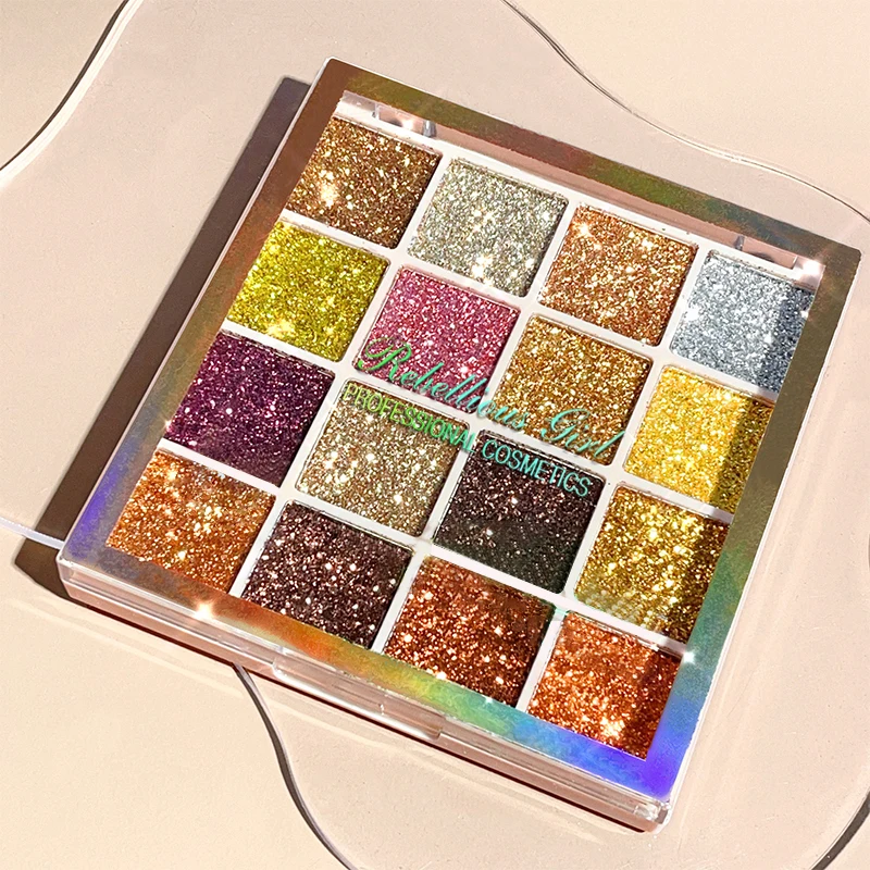 16 Colors eye shadow Glitter Eyeshadow Palette Shimmer Multicolor Golden Color Sparkle Sequin Finish Body Face Makeup Stage Party Makeup