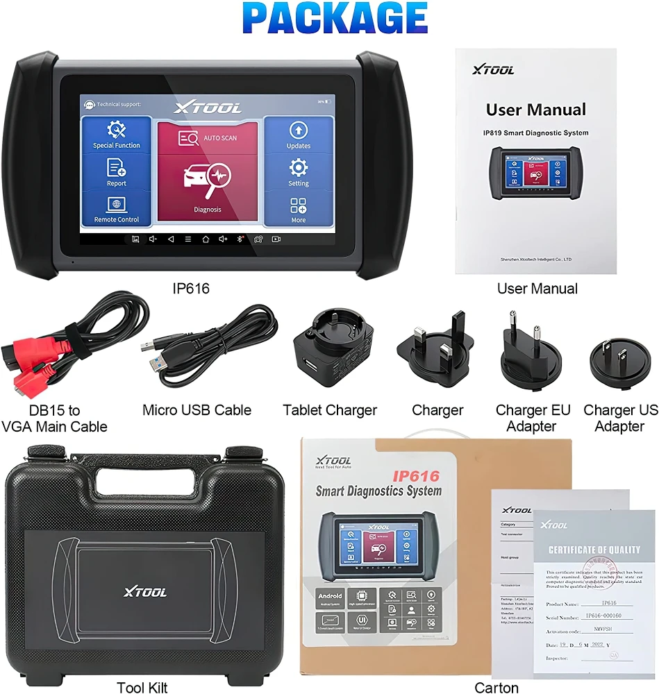 

XTOOL Inplus IP616 OBD2 Car Automotive Diagnostic Tools with 31 Reset Service Auto Key Programmer ABS SRS TPMS Free Update