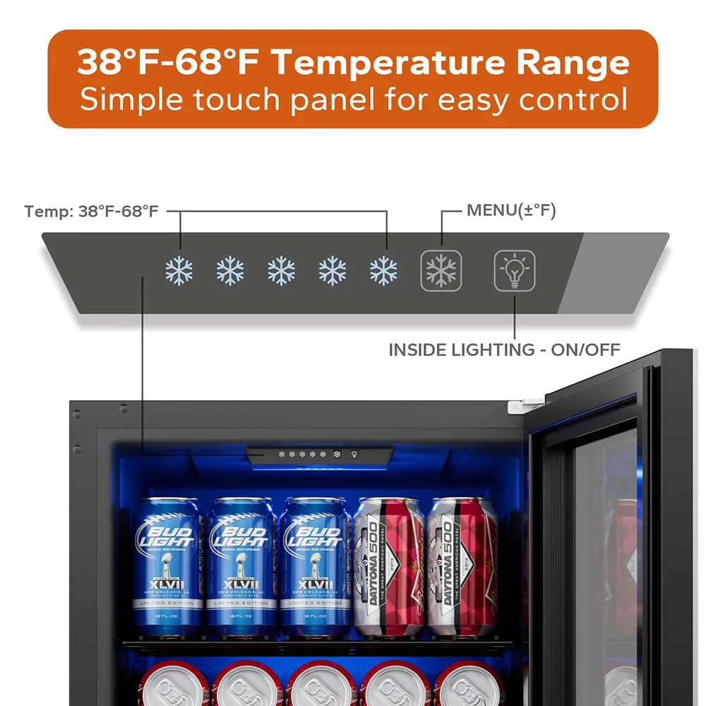 Ca&rsquo;Lefort 80 Can Freestanding Beverage Refrigerator Glass Door Mini Fridge & Cooler for Beer and Soda Ideal for Home or Kitchen