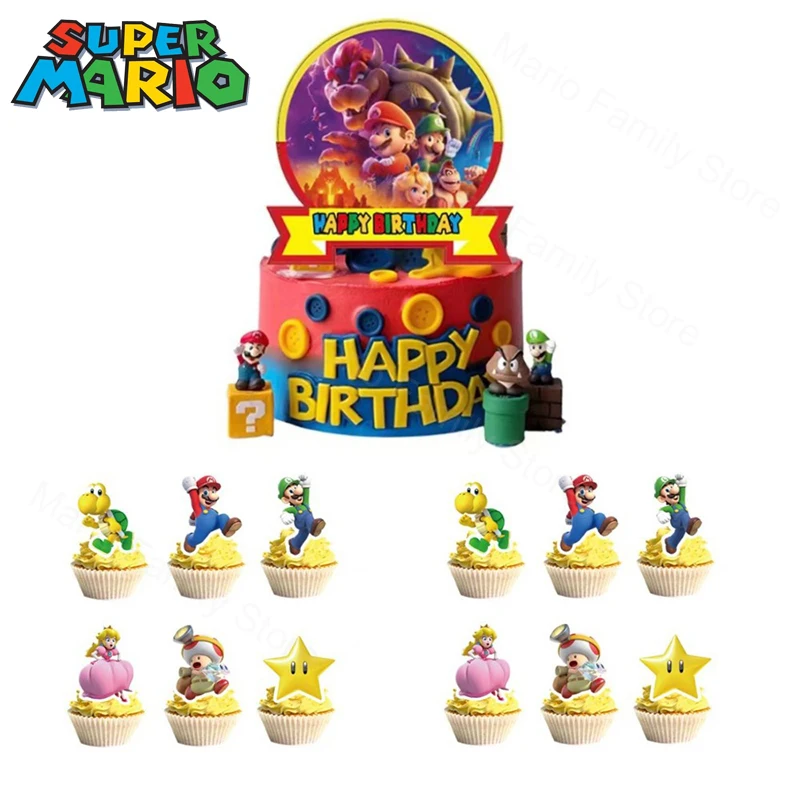 Super Mario Bros Cake Topper Anime Bambini Festa Di Compleanno Torta Bandiera Decorazioni Cartoon Baby Shower Cupcake Toppers Forniture