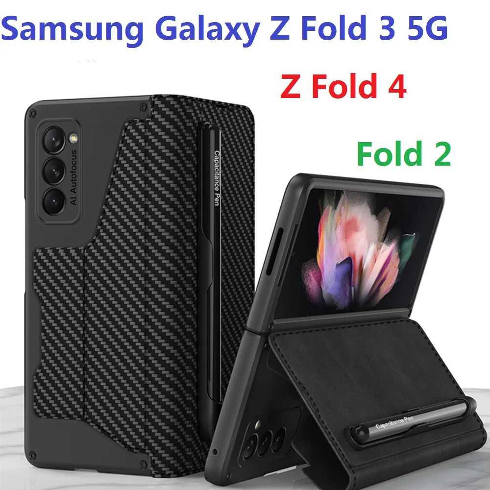 Flip Book Per Samsung Galaxy Z Fold 4 5 3 2 Fold3 Fold5 Case Armor Holster Pen Slot Card Custodia Protettiva In Pelle